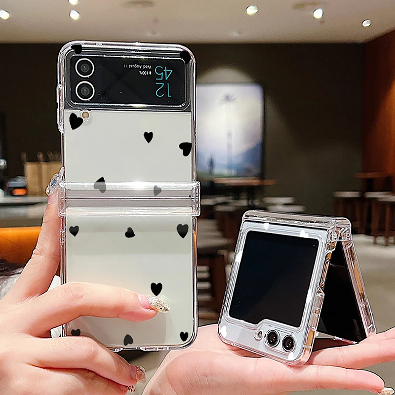Love Heart Print Transparent Folding Phone Case - Hard PC Cover