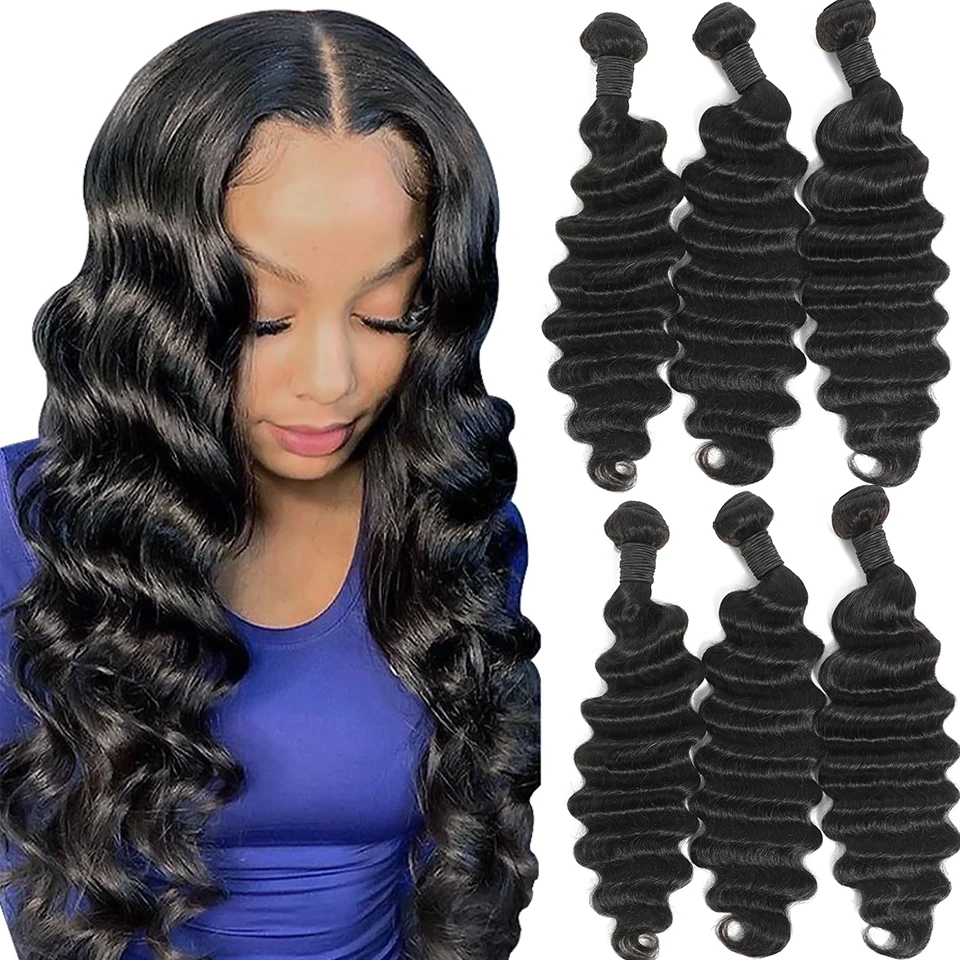 

28 30 32 40 Inch Loose Deep Wave Human Hair Bundles 100% Remy Brazilian Weave 1 3 4 Hair Extensions Weft Deals