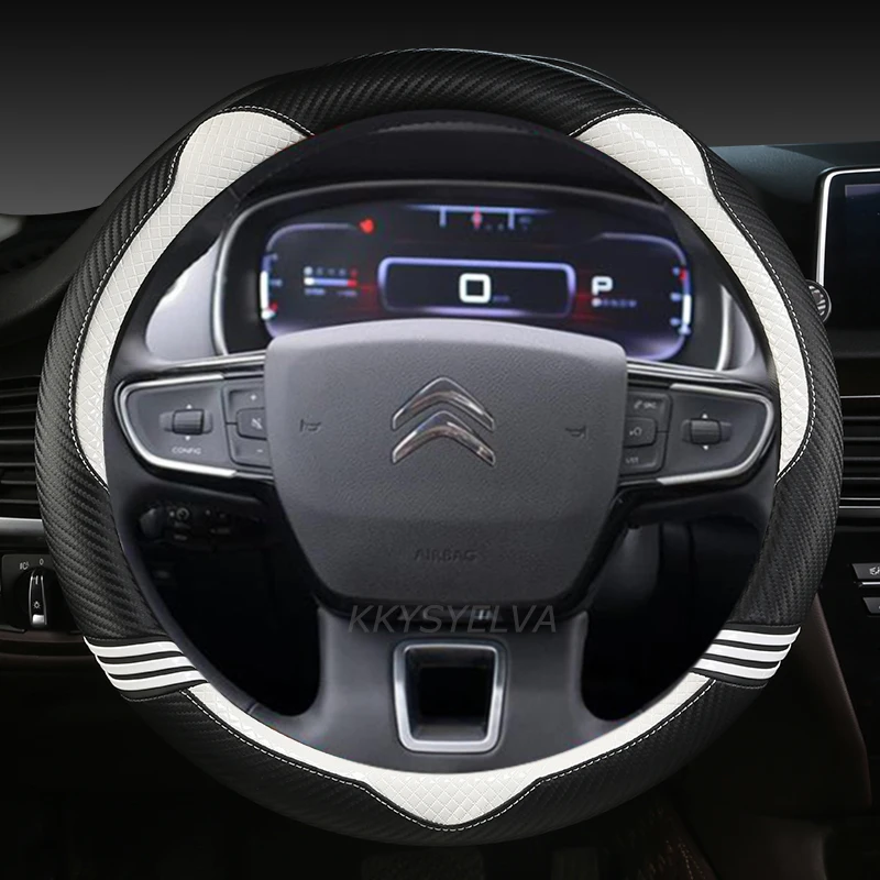 For Citroen C1 C2 C3 C4 C5 C4L Berlingo C4 Picasso C5 Aircross Car Steering Wheel Cover Carbon Fibre+Leather Auto Accessories