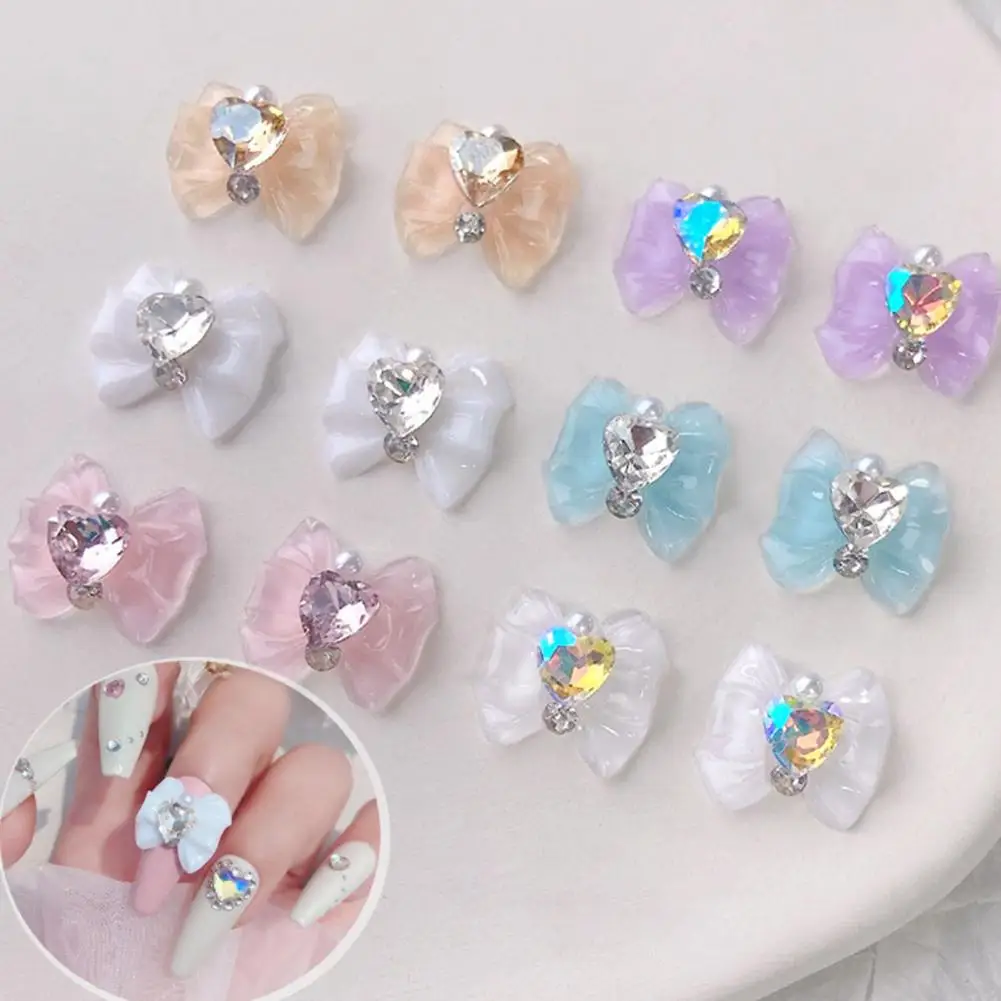 

10Pcs Nail Art Charms Shiny DIY Manicure Nail Tips Accessory Love Heart Rhinestone Bow Nail Decoration Salon