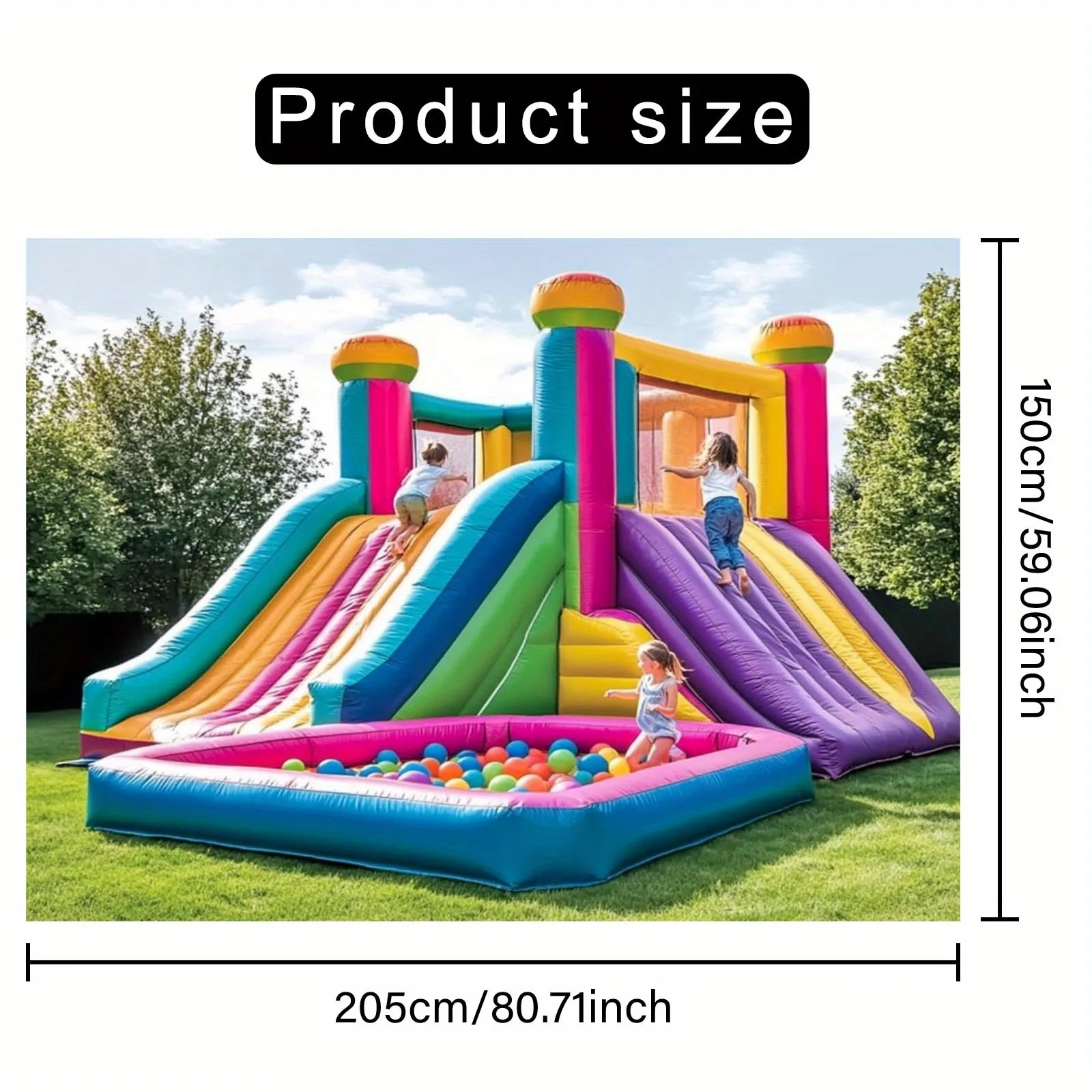 1 Stück lebhafte aufblasbare Spielplatz-Trampolin-Hintergrund-Stoffbanner – bunte Rutsche und Ballbecken-Szene, Geburtstagsfeier – Detail 3