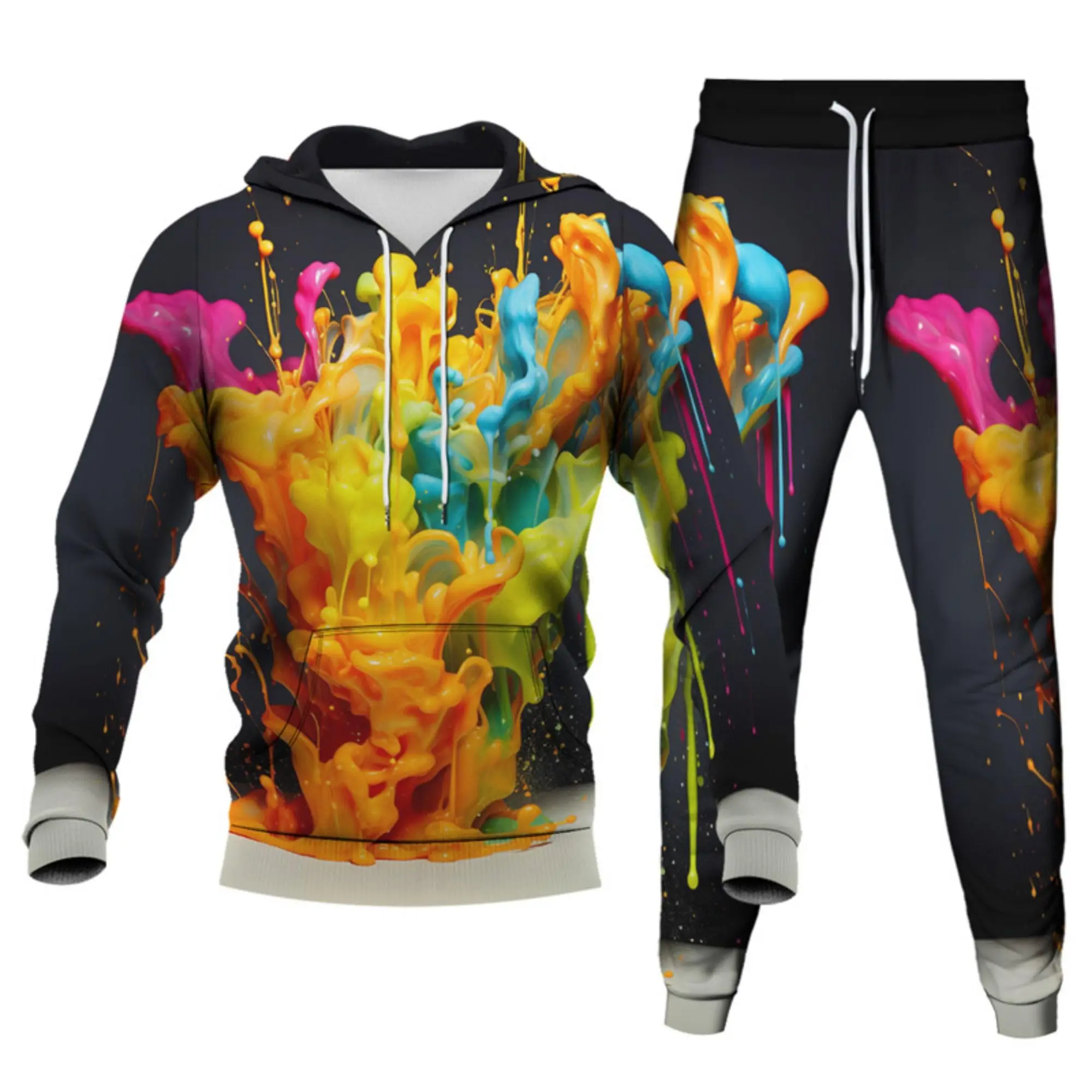 Colorful Ink 3D Printed Hoodie Pant Sets Men's Casual Sweatshirts