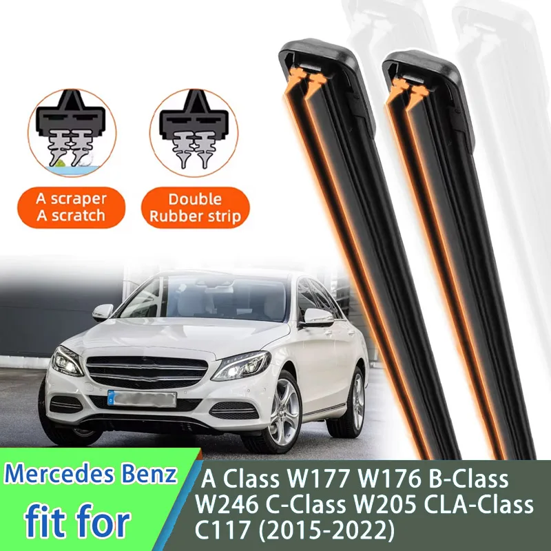 Balais D'Essuie-Glace Avant Et Arrière Compatible Mercedes Classe A W177 (2018-2022) - Kit Toutes Saisons - Caoutchouc Naturel