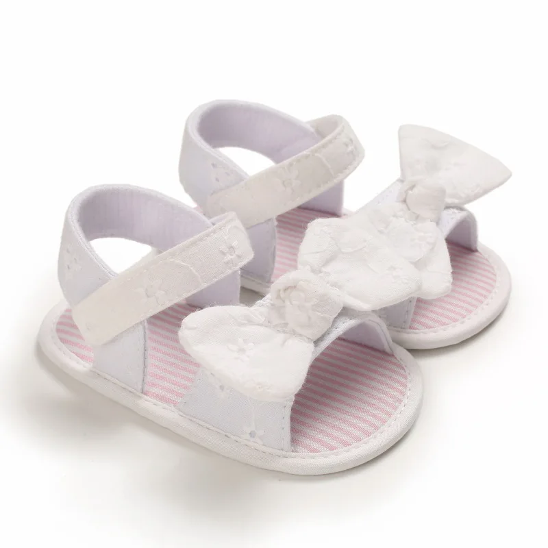 Meckior Summer Cute Bowknot Toddler Girl Shoes Canvas Newborn Garden Sandals Baby Anti-slip Soft Baby Girls Shoes 0-18M 3