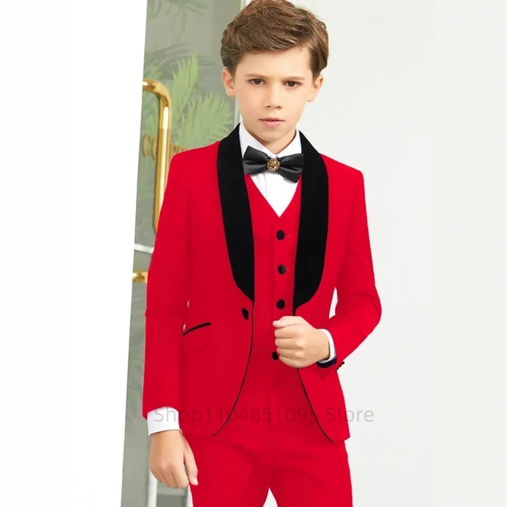 Pink Boys' Suit for 2-18 Years Old Suit 3 Pcs Suit Set Formal Child Wedding Tuxedo Pants Vest Jackets Party Prom Stage Costumes