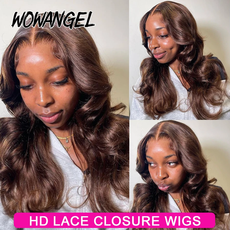 WowAngelChocolateBrownGluelessWig5x5HDLaceClosureBodyWave