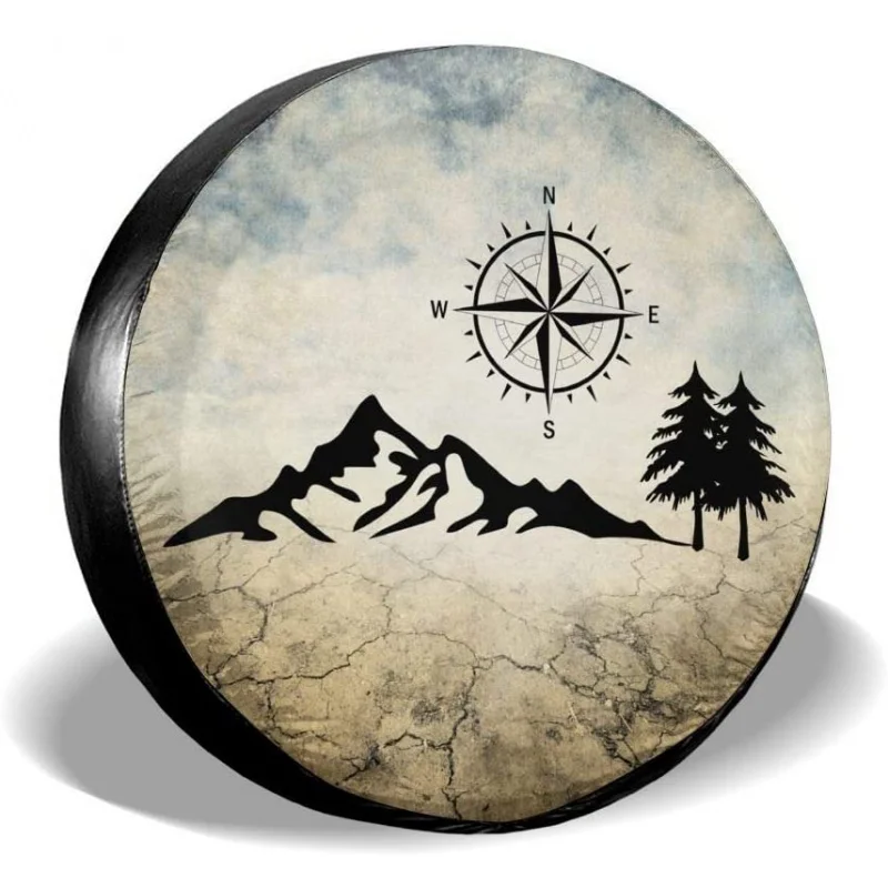 

cozipink Nature Mountain Compass Spare Tire Cover Wheel Protectors Weatherproof Universal for Trailer Rv SUV Truck