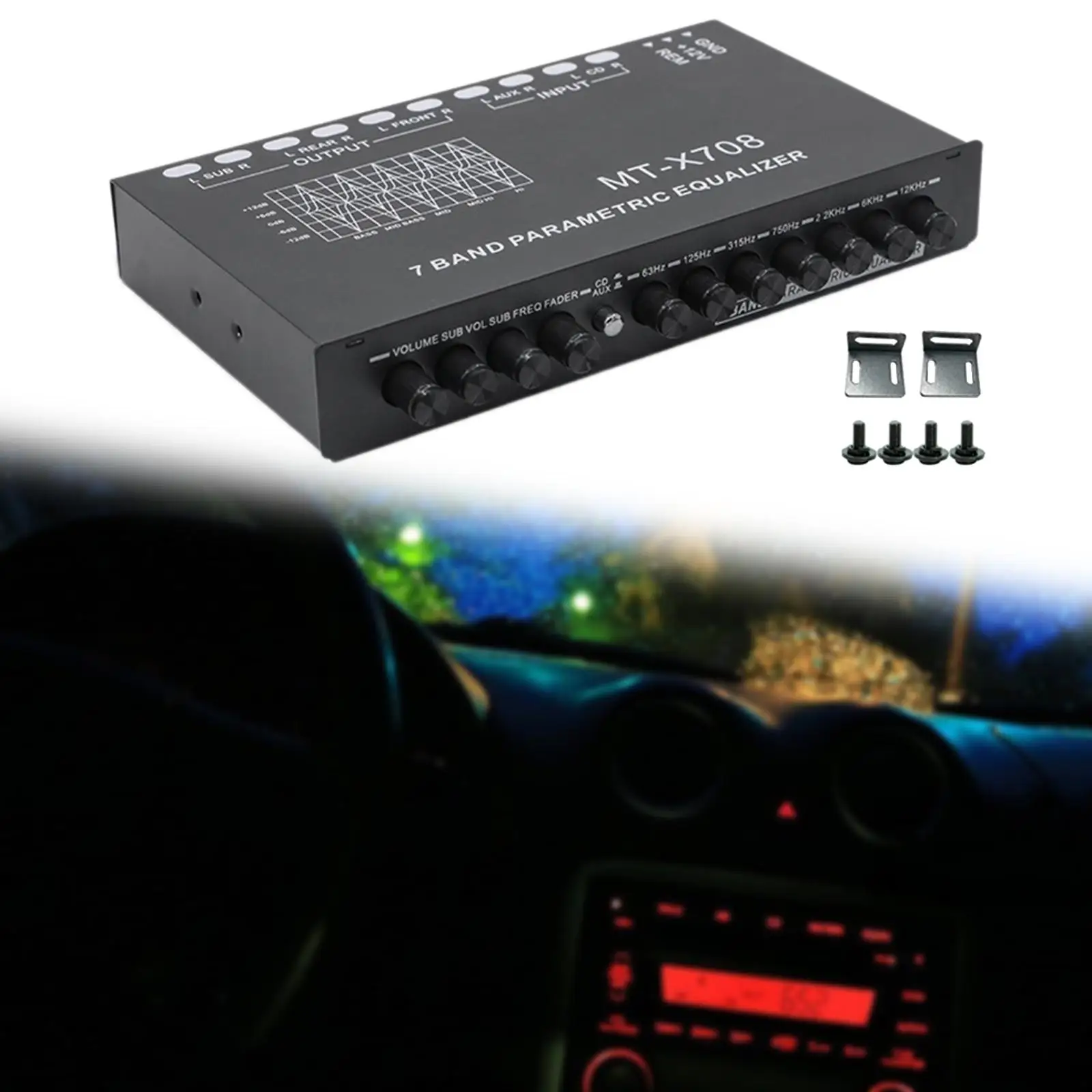 

7 Band EQ Equalizer Car Audio Equalizer CD AUX Inputs Car Audio EQ Tuning Aluminum Shell Subwoofer Output Crossover Amplifier