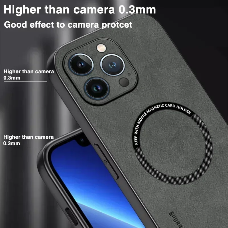 Leather Magnetic Phone Case with Magsafe Compatibility and Shockproof Protection