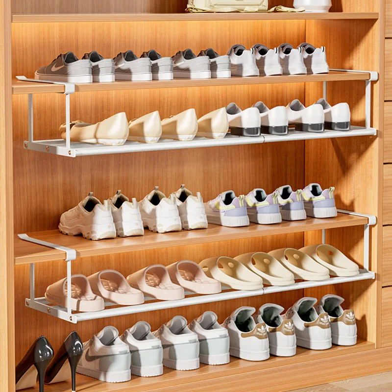 Retractable Shoe Rack Shoes Cabinet Layered Hanging Shoe Shelf Space Saving Organizers Multi-Purpose Home Storage Shelves