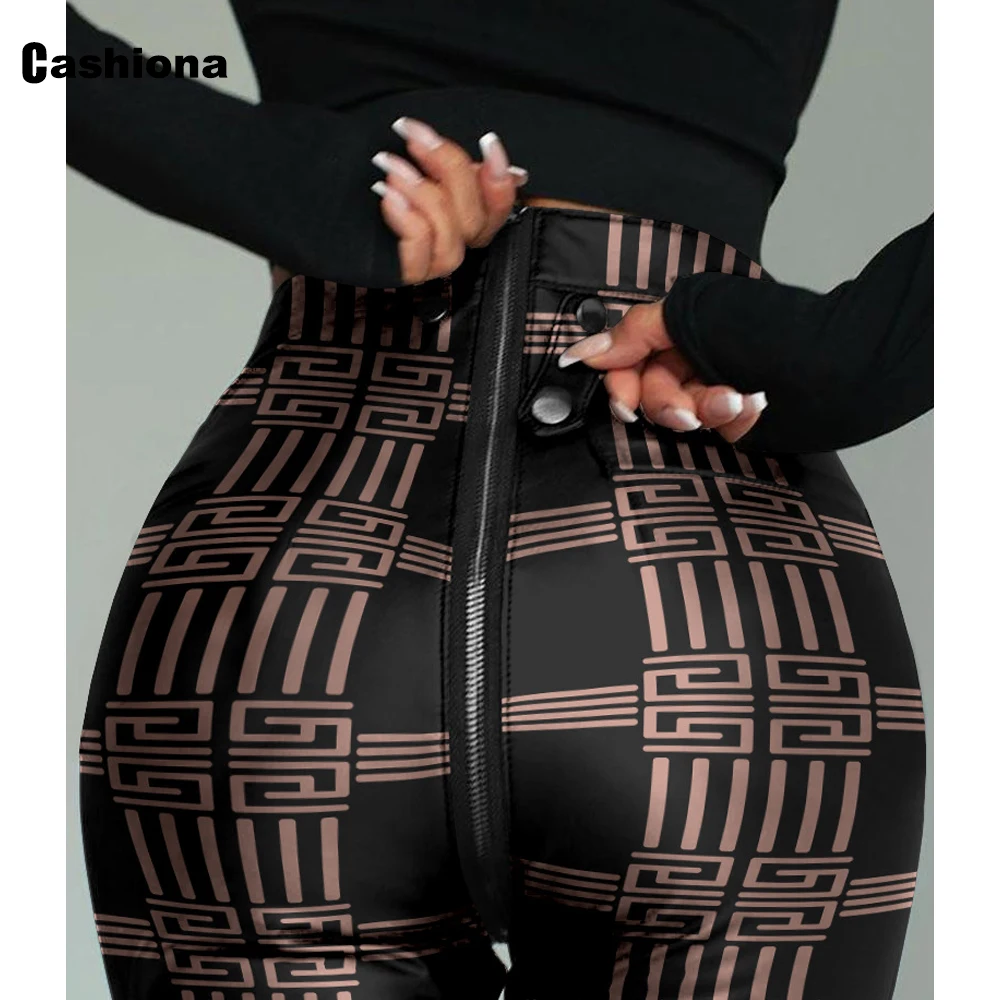 Cashiona 2022 New Sexy Fashion Zipper Skinny Pants Women Fuax Pu Leather Pants High Cut Female All-matched Stand Pocket Trousers capri shorts