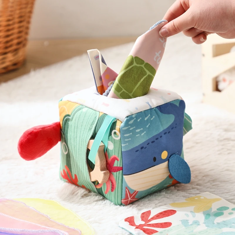 Baby Montessori Spielzeug Cartoon Krabbe Weiche Rassel Spiel Baby Tuch Buch Geschenk Baumwolle Magie Tissue Box Finger Ausübung Beschäftigt Brettspiel – Detail 2