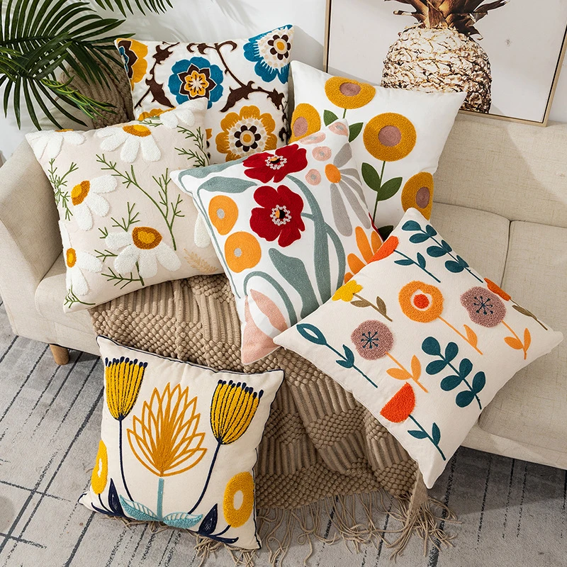 Flower Embroidery Pillowcase Throw Pillow Cover Nordic Pastoral Retro Cushion Covers Home Living Room Sofa Couch Seat Decoration 5