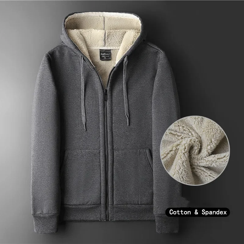 

Oversized Men's Sweater Autumn/winter Lamb Cashmere Cardigan Sports Top with Plush and Thick Hooded Sweater Jacket