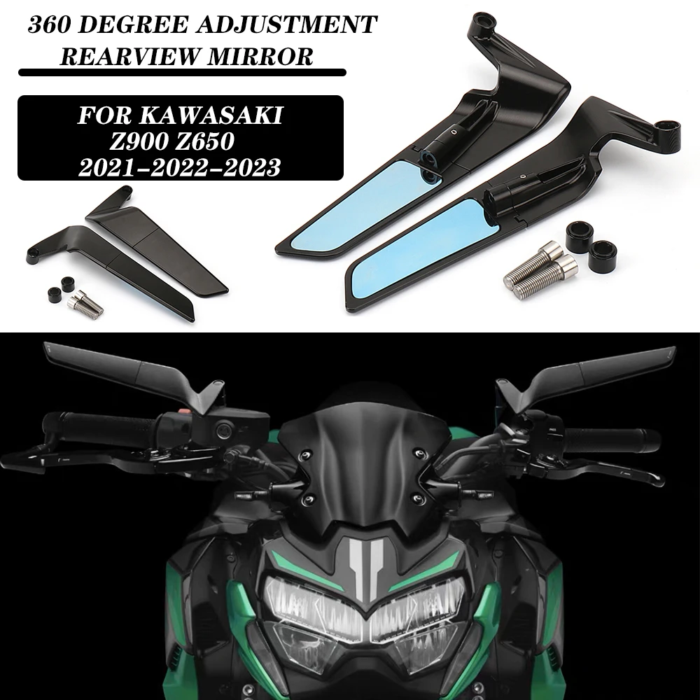 

Для Kawasaki Z900 Z650 2021 2022 2023 мотоциклетные зеркала Stealth Winglets зеркальные наборы регулируемые зеркала мотоциклетные зеркала