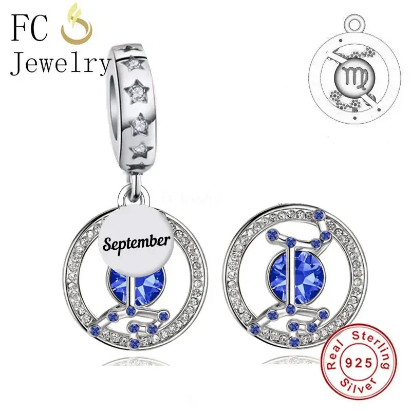 FC Jewelry Fit Original Charm Bracelet 925 Silver 12 Constellation Zodiac Horoscope Sign Birthstone Bead For Making Berloque 2