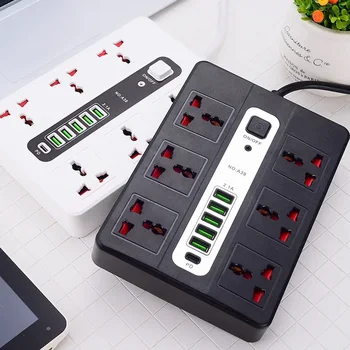 Power Strip Universal Socket for Office Home EU UK US Plug 2M Extension Cord 2500W Overload Protection with 5 USB 1 Type C Ports 1