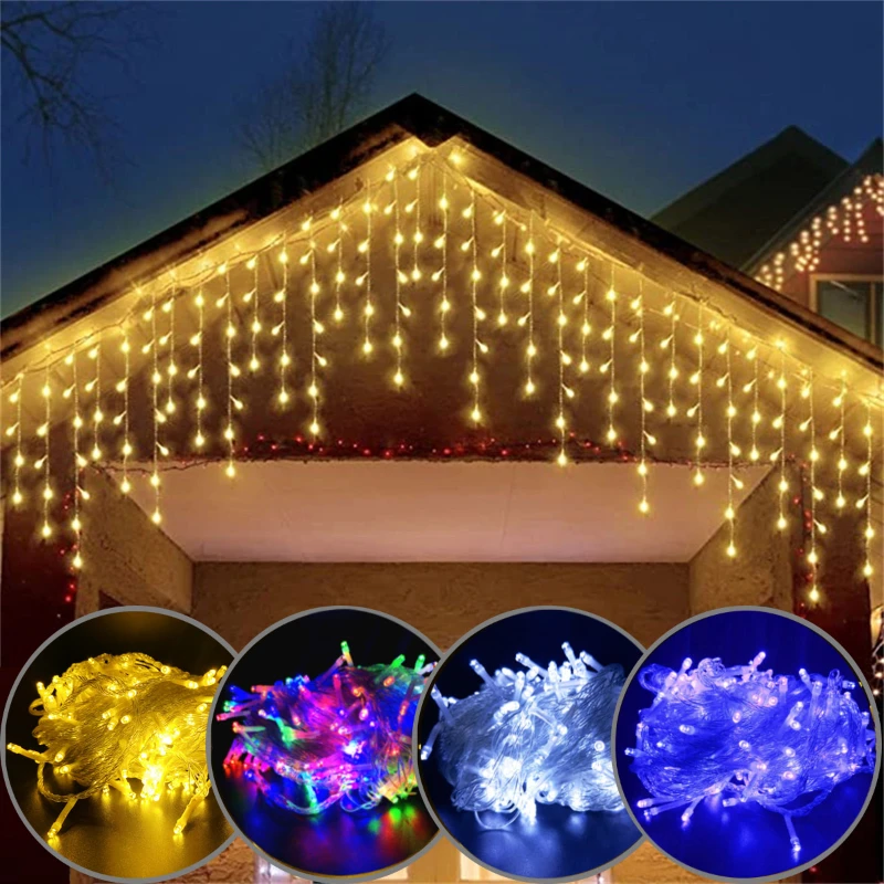 

Christmas LED Curtain Icicle String Lights Street Mall Eaves Decorative Fairy Outdoor Garden Garland Lights Droop 0.6m 4M-20M