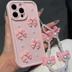 Adorable 3D Bowknot Pearl Matte Phone Case Cover - Redmi 11A (Pink)