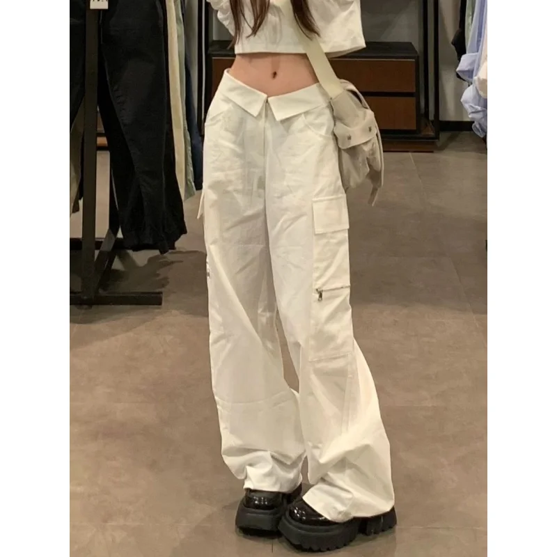 Deeptown Y2k Streetwear White Cargo Pants Women Hippie Oversize Jogger Korean Style Wide Leg Trousers Harajuku Fashion Kpop Girl