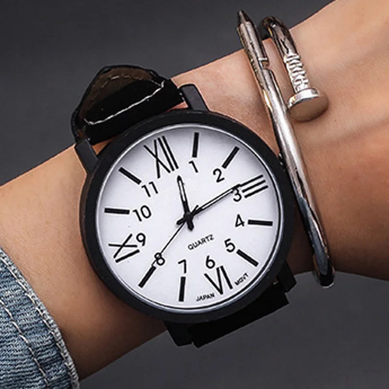 

Fashion Digital Large Dial Watch Men Sports Watches Leather Band Analog Quartz Wristwatches Unisex Montre Homme Reloj Hombre