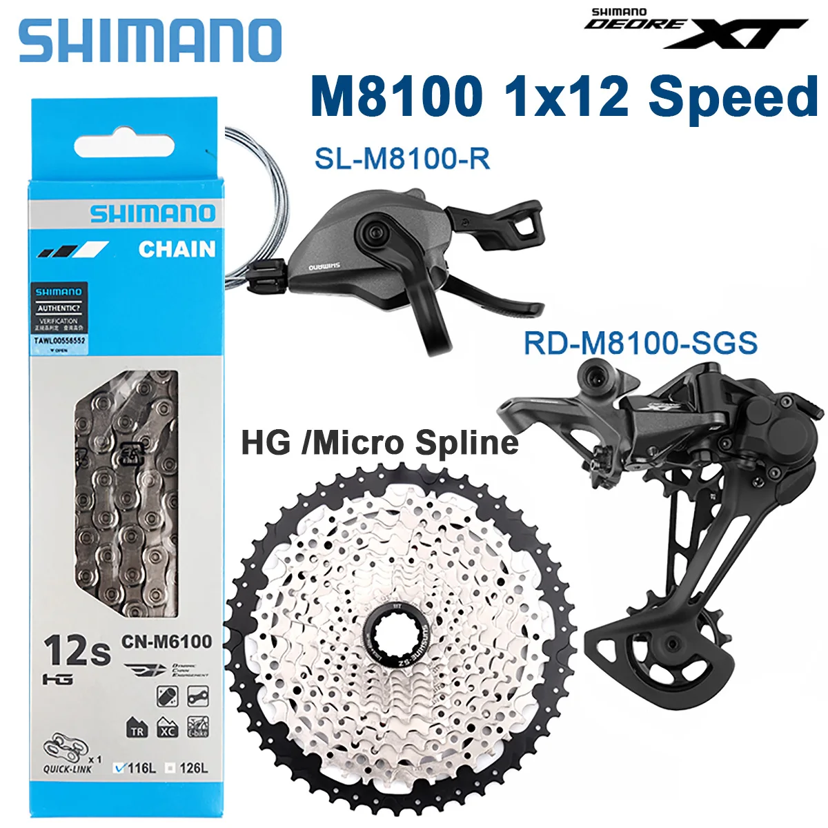 

Переключатель передач Shimano Deore XT M8100, механизм переключения передач 1x1, 2 скорости, 12 S, цепь M6100, HG K7, кассета 46/50/52T MS, 10-50T/52T