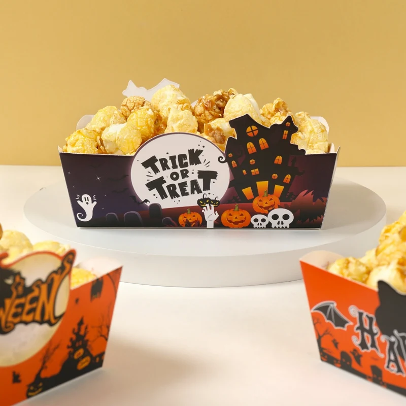 Halloween Süßigkeiten Popcorn Tablett Halloween Thema Party Dekoration Kinder Gefälligkeiten Kürbis Geist Papier Tablett Süßes oder Saures Party Supplies – Detail 8