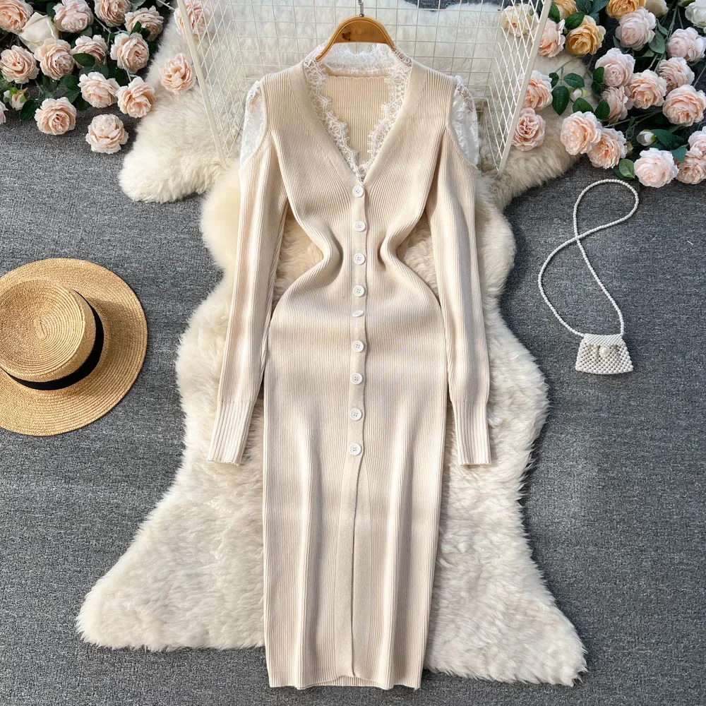 Knitted long skirt woman fashion net yarn sequin dress female autumn and winter dress plus size slim