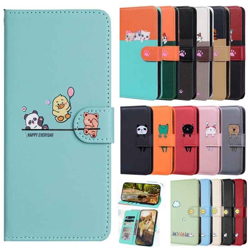 Elegant Leather Wallet Case with Animal Cat Design and Card Holder