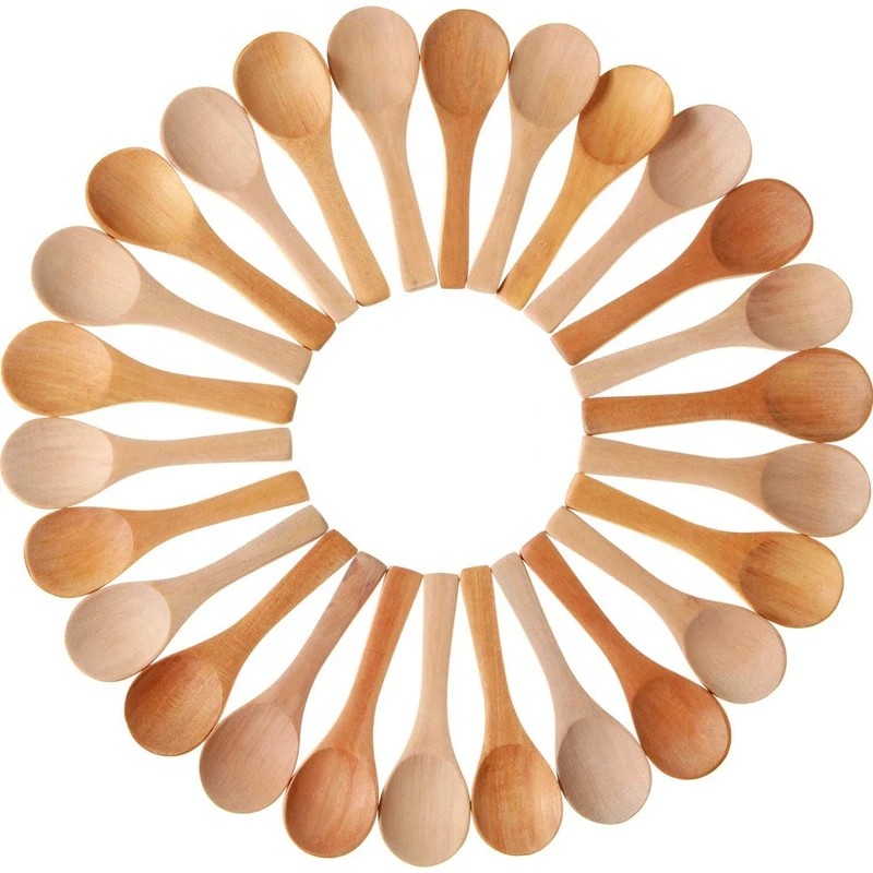 Small Wooden Spoons Mini Tasting Spoons Condiments Salt Spoons For Kitchen Cooking Seasoning Oil Coffee Tea Sugar 90Pcs