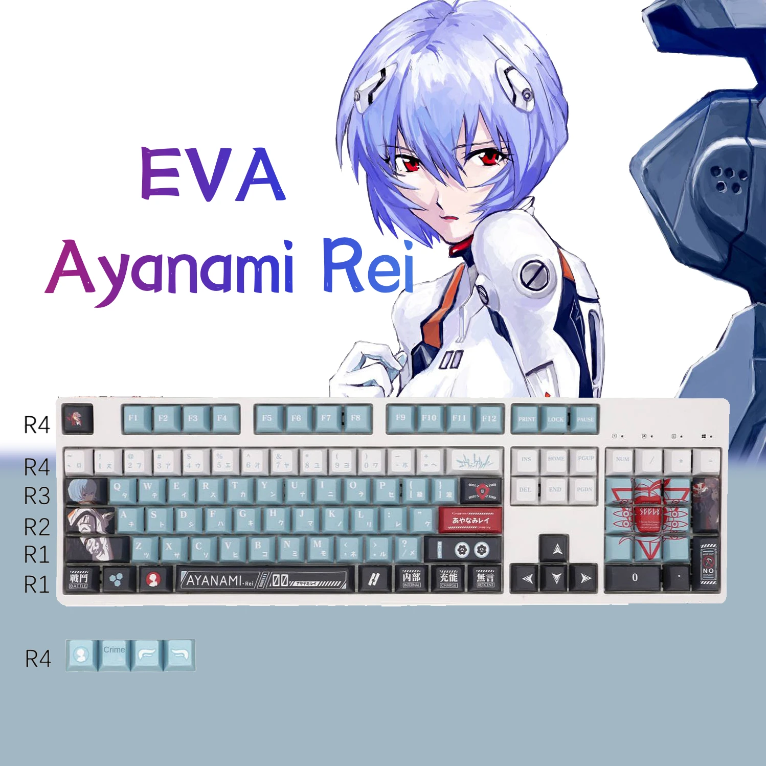 Cap Teclado Mecânico Eva Sublimação Ayanami Máquina Zero Perfil Cereja Design Cool 108 Chaves 142 Chaves