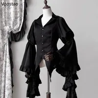 Japanese Vintage Elegant Lolita Shirt Women Victorian Gothic Flare Sleeve Blouses Female Y2k Aesthetic Casual Retro Tops Blusas 4