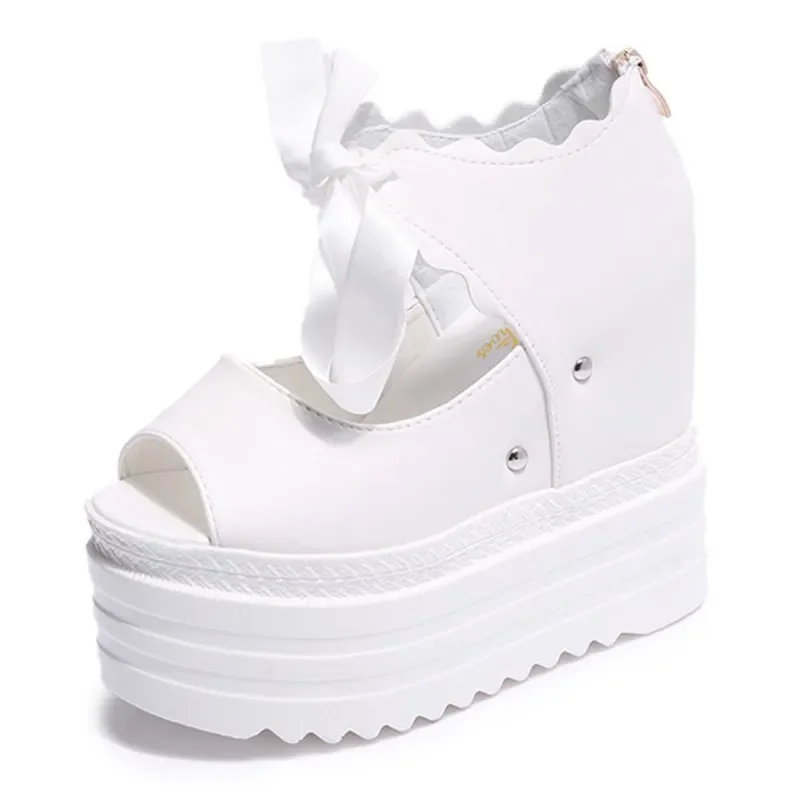 

European Wedges with High-heeled Sandals Muffin Thick-bottom Fish Mouth Shoes New Internal Increase Women's Shoes Cool Boots