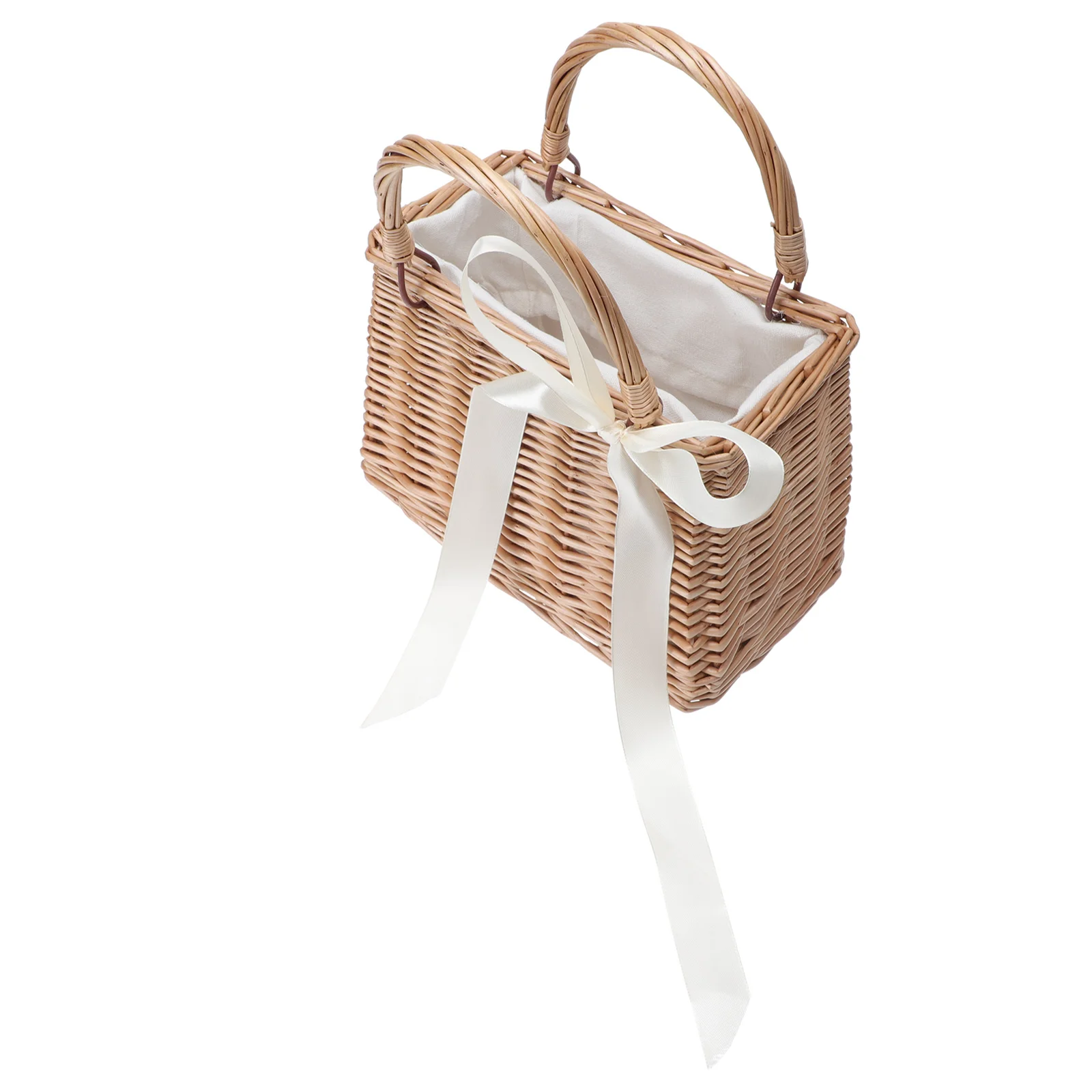 

Rattan Basket Wicker Basket Handle Flower Girl Baskets Woven Storage Baskets Wedding Gift Flower Basket Decorative Willow Basket