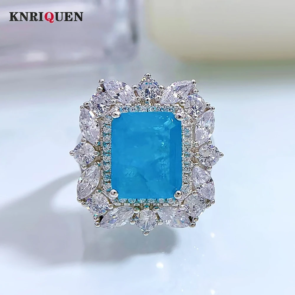 Anelli Da Donna In Argento Sterling 100% 925 9*11Mm Paraiba Tormalina Charms Gemma Lab Diamante Matrimonio Fidanzamento Fascia Gioiello Fine