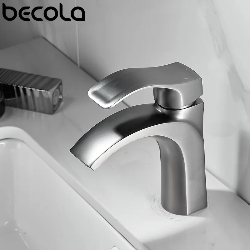 

Becola 2023 New Brushed Grey Faucet Cold And Hot Mixed Sink Faucet Bathroom Counter Basin Faucet Steel Silver Single Hole Tapwar