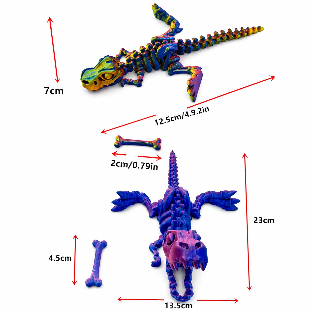 Articulated T-Rex Skeleton Dinosaur Toy with Bone Accessories, Multi-Color Gradient, Festive Gift Edition