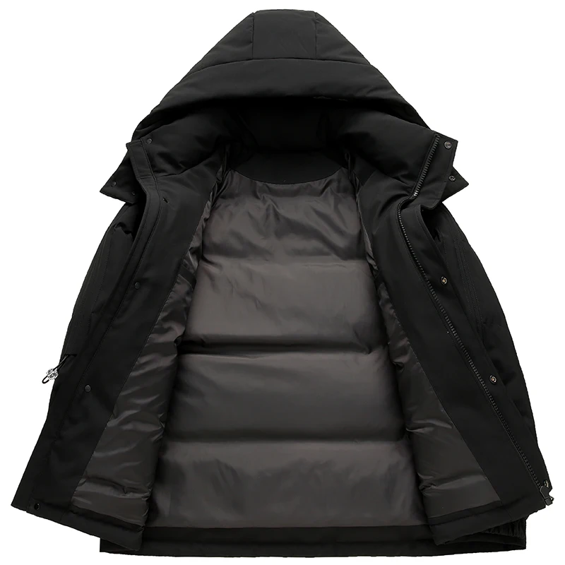 New 2023 Winter Hooded White Duck Down Jacket Men's Solid Casual Loose Warm Puffer Coat Outwear Hat Detachable Thick Down Parkas