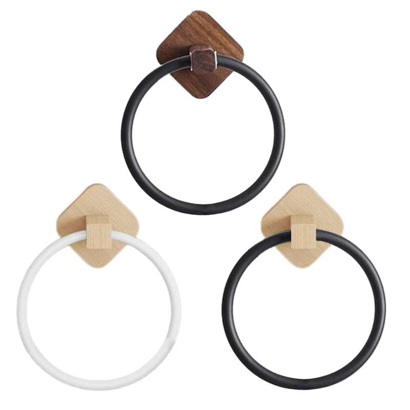 Aluminum Wood Towel Ring Hand Towel Holder Bathroom Rack Hanger Kitchen Wall Mount Heavy Duty Storage