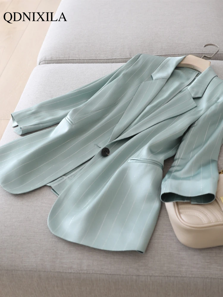 2023 Summer New Japanese Fashion Shiny Acetate Satin Small Women's Blazers Jacket Elegant Designer Slim Saggy Silky Ladies Suit