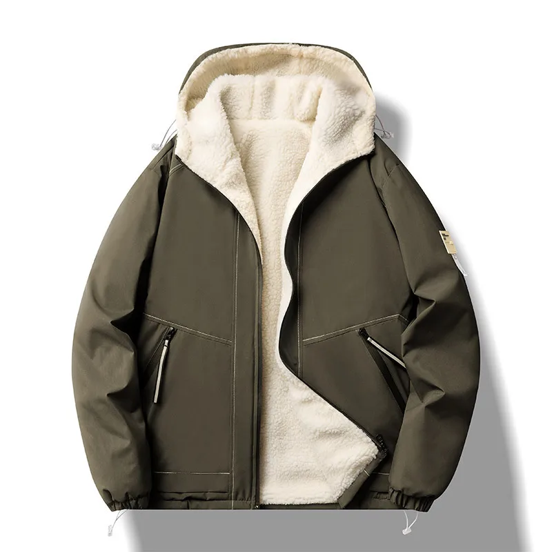 Winter Men's Thickened Lamb Cashmere Cotton Jacket Windproof Cold Resistant Hooded Assault Jacket Sport Outdoor Casual Coat