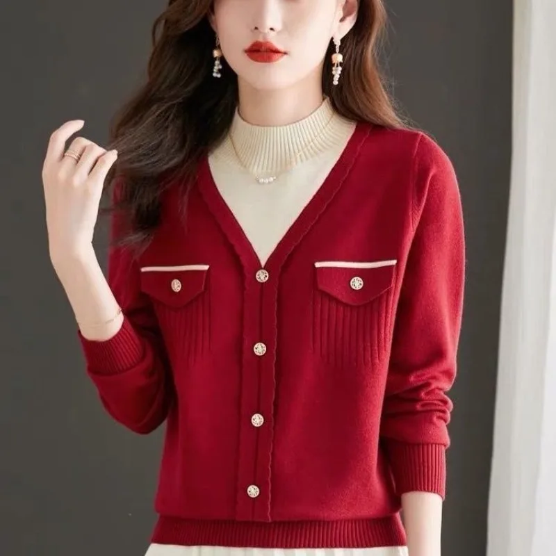 

2023 Autumn and Winter Women's Pullover Half High Collar Patchwork Button Loose Bottom Fashion Casual Elegant Long Sleeve Tops