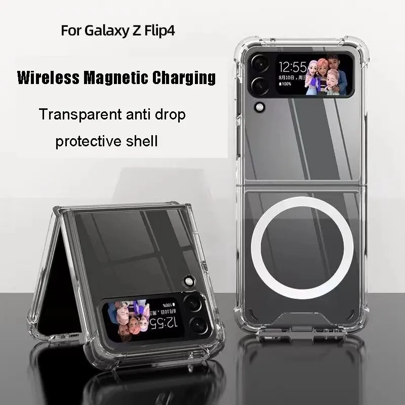 삼성 갤럭시 Z 플립 3 4 5 용 투명 맥세이프 마그네틱 충격 방지 접이식 케이스 휴대폰 커버 