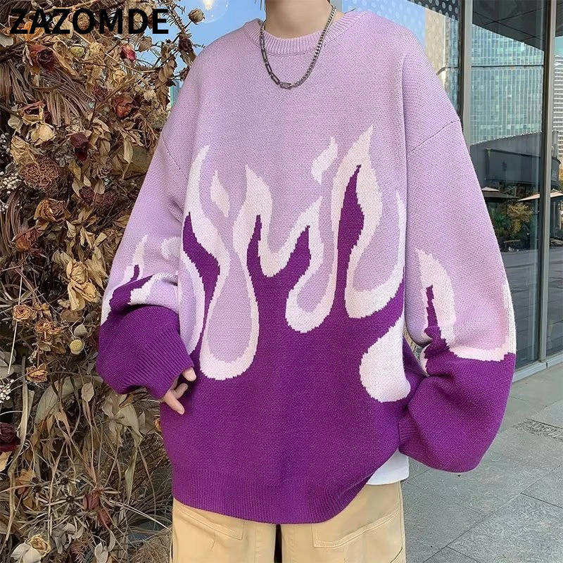 

American Street Fun Retro Style Knit Sweater Men And Women Ins National Tide Coupleswear Loose Sweater
