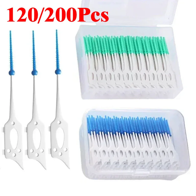 40/120pcs 치간 칫솔 식품 등급 실리콘 깨끗한 치아 틈 치과 치료 상자 이쑤시개 치과 odontologia