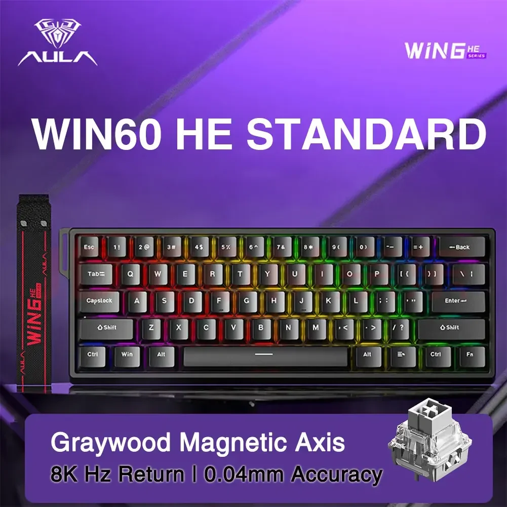 AULA WIN60 WIN68 HE Teclados magnéticos Esports Gatilho Rápido 8K Retorno RGB Hotswap Teclado Mecânico para jogos com fio para PC Gamer