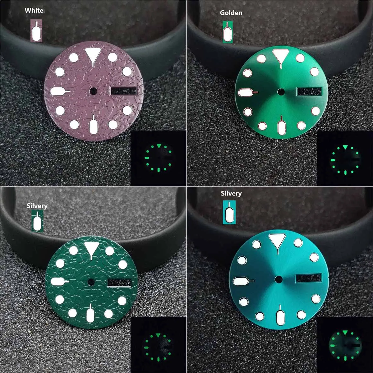 교체 28.5MM 시계 다이얼 듀얼 캘린더 시계 다이얼 NH36 쿼츠 무브먼트 시계, 녹색 야광 다이얼 수정 부품
