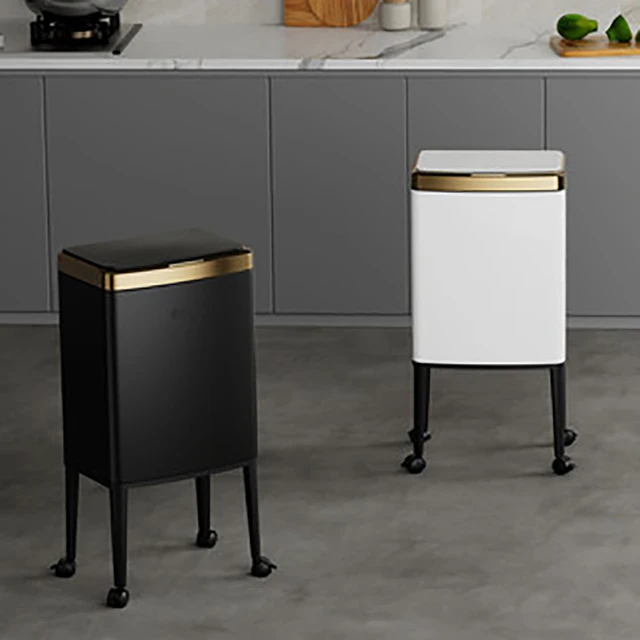 8/15L Top Luxury White Gold Trash Can Kitchen Bathroom High Capacity Garbage  Can Four-legged