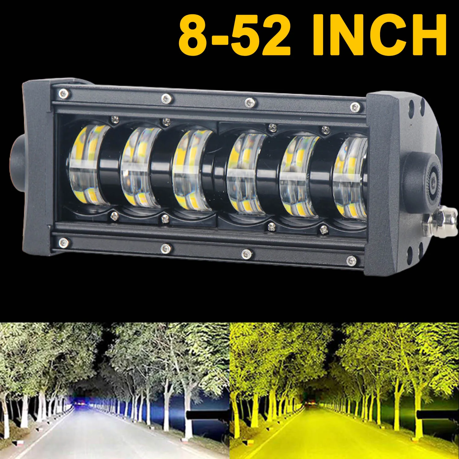 8-52 inch LED Light Bar Amber White High Low Beam Heavy Duty Waterproof Driving Offroad Fog Lights Car Tractor Truck 4×4 SUV ATV