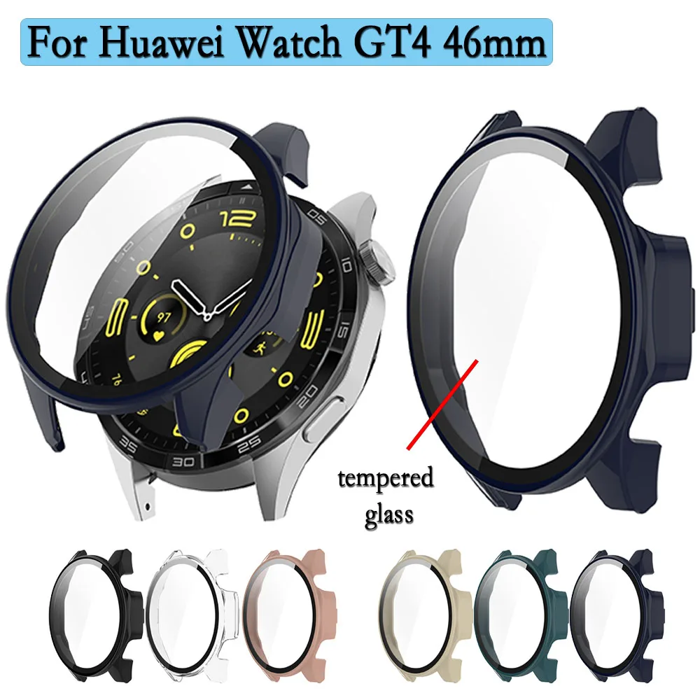 2-in-1 Watch Case+Tempered Glass For Huawei Watch GT4 46mm PC Hard Case Cover With Screen Protector Film